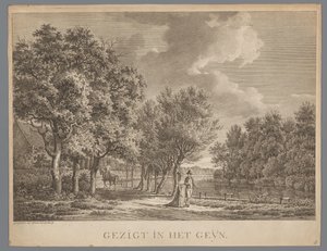 Paysage avec un couple, marchant le long de la rive du Gein