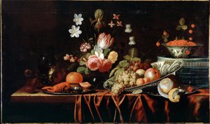 Nature morte avec fruits, fleurs et écrevisses