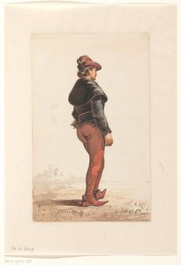 Lansquenet debout en costume bourguignon, de dos