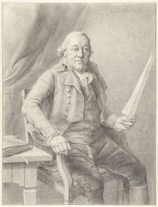 Portrait de Reinier Vinkeles I, assis dans un fauteuil avec une feuille de papier à la main