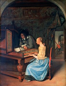 Jeune femme jouant du clavecin