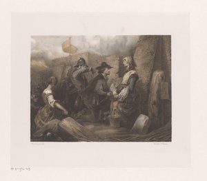 Femme et soldats près d