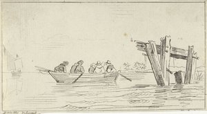 Barque avec des figures sur une rivière - Jan Izaak van Mansvelt