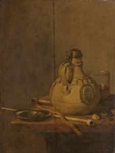 Nature morte avec cruche en grès et pipes