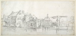 Un canal avec des bâtiments, y compris une maison de péage et un pont à péage, vers 1650 - Jan Josefsz. van (circle of) Goyen