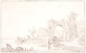 Paysage fluvial avec une ruine