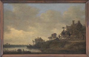Scène de rivière avec la taverne "Swan" - Jan Josefsz van Goyen