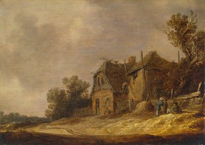 Paysage avec un cottage et une grange