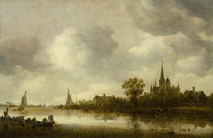 Paysage fluvial avec une église au loin, 1644