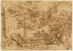 Paysage avec un berger dormant sous un arbre - Jan Lievens