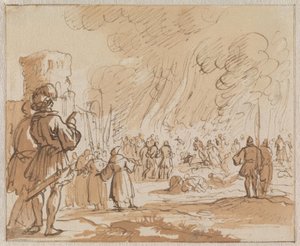 180 cathares ou albigeois sont brûlés vifs aux portes de Minerve en 1210 - Jan Luyken