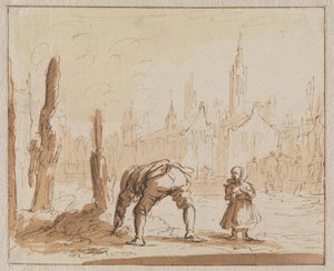 Adriaen Wens cherche dans les cendres la vis buccale qui avait été posée à sa mère à Anvers en 1573 - Jan Luyken