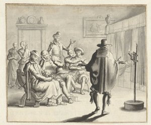 Un groupe de personnes devant un lit clos hanté - Jan Luyken