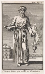 Grand prêtre en vêtements liturgiques blancs pour le Jour des Expiations - Jan Luyken