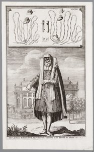 Homme juif, habillé pour la prière. En arrière-plan, la synagogue portugaise d