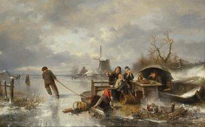 Enfants jouant sur un lac gelé dans un paysage d
