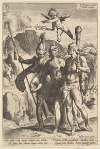 Hercule montrant la route montagneuse vers le temple de la renommée immortelle dans la Compan... - Jan Muller