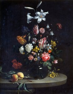 Nature morte : Bouquet de fleurs dans un vase en verre