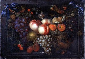Nature morte de fruits dans une niche en pierre