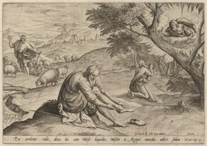 Dieu apparaissant à Moïse - Jan Sadeler I, after Maarten van Cleef