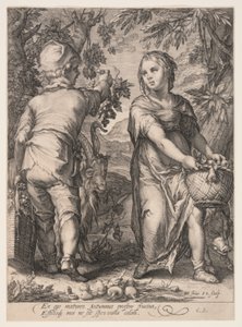 Automne (garçon et fille récoltant des fruits), extrait des Quatre Saisons - Jan Saenredam