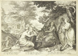 Les vierges sages réunies dans un paysage, en arrière-plan Jean-Baptiste prêchant - Jan Saenredam