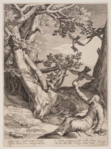Elie dans le désert nourri par les corbeaux, extrait de Quatre scènes de la vie des prophètes, Isaïe, Ahajah et Elisée