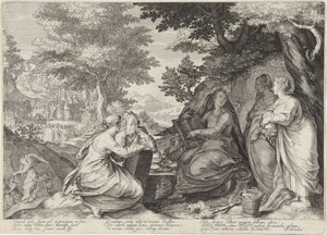 Cinq vierges sages dans un paysage avec la prédication de Jean-Baptiste - Jan Saenredam