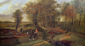 Paysage Fluvial Boisé avec Figures, Cheval et Charrette, 1692 - Jan Siberechts
