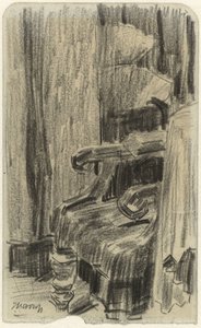 Fauteuil partiellement couvert par un rideau