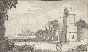 Paysage avec une église en ruines et deux bergers en conversation - Jan Van de Velde