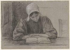 Fille lisant avec bonnet - Jan Veth