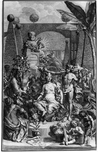 Frontispice de « Hortus Cliffortianus » par Charles Linné (Carl von Linné, Linné 1707 - 1778), naturaliste suédois. 1737. Gravure par Jan Wandelaar (1690-1759). Collection privée