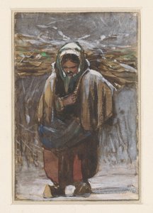 Paysanne avec fagot sur le dos dans un paysage d
