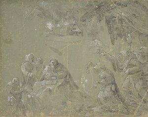 La tentation de Saint Antoine (recto), Paysage fantastique (verso) - Jan Wellens de Cock.