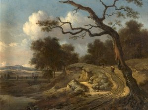 Paysage avec paysans et une route
