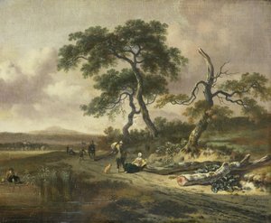 Paysage avec un colporteur et une femme se reposant