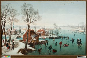 Décembre, patineurs sur un lac gelé - Jan Wildens