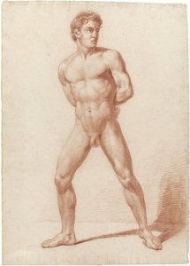 Homme nu debout, les bras derrière le dos
