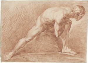Homme nu debout, jambes écartées