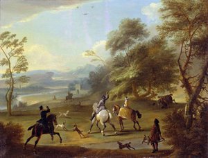 Une partie de chasse au faucon, vers 1690