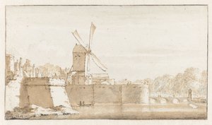 Vue du moulin de Rembrandt, des remparts près de la Morspoort et du Pelikaansbolwerk