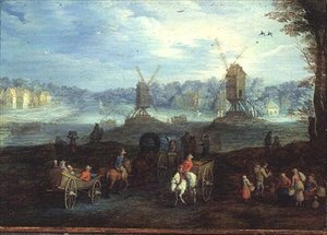 Paysage avec moulins à vent
