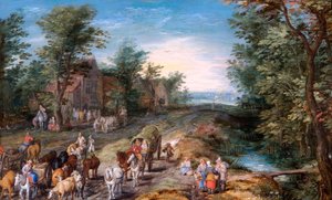 Scène de route avec voyageurs et bétail - Jan the Elder Brueghel