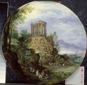 Paysage de la côte sud avec le temple de Vesta à Tivoli, 1595