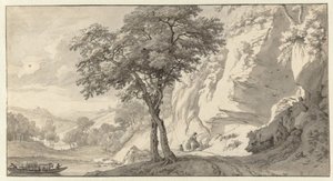 Paysage de montagne avec un bac - Jan van Aken