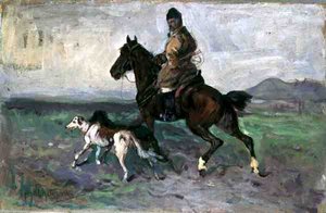 Cavalier avec des lévriers, c.1890