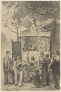 Spectateurs devant un théâtre de marionnettes - Jan van Essen (possibly)