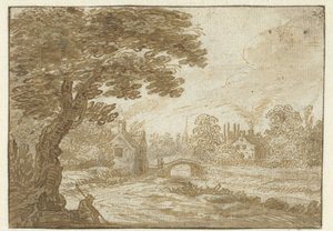 Paysage avec maisons et un petit pont - Jan van Goyen (possibly)