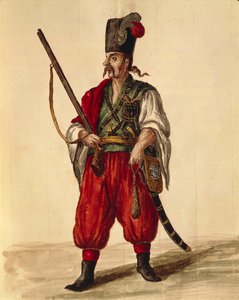 Uniforme de carabinier, Gli Abiti de Veneziani, livre illustré de costumes - Jan van Grevenbroeck